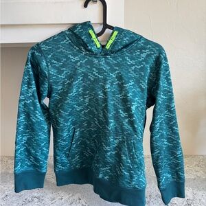 Lands' End Black Hoodie with Teal and Lime Accents